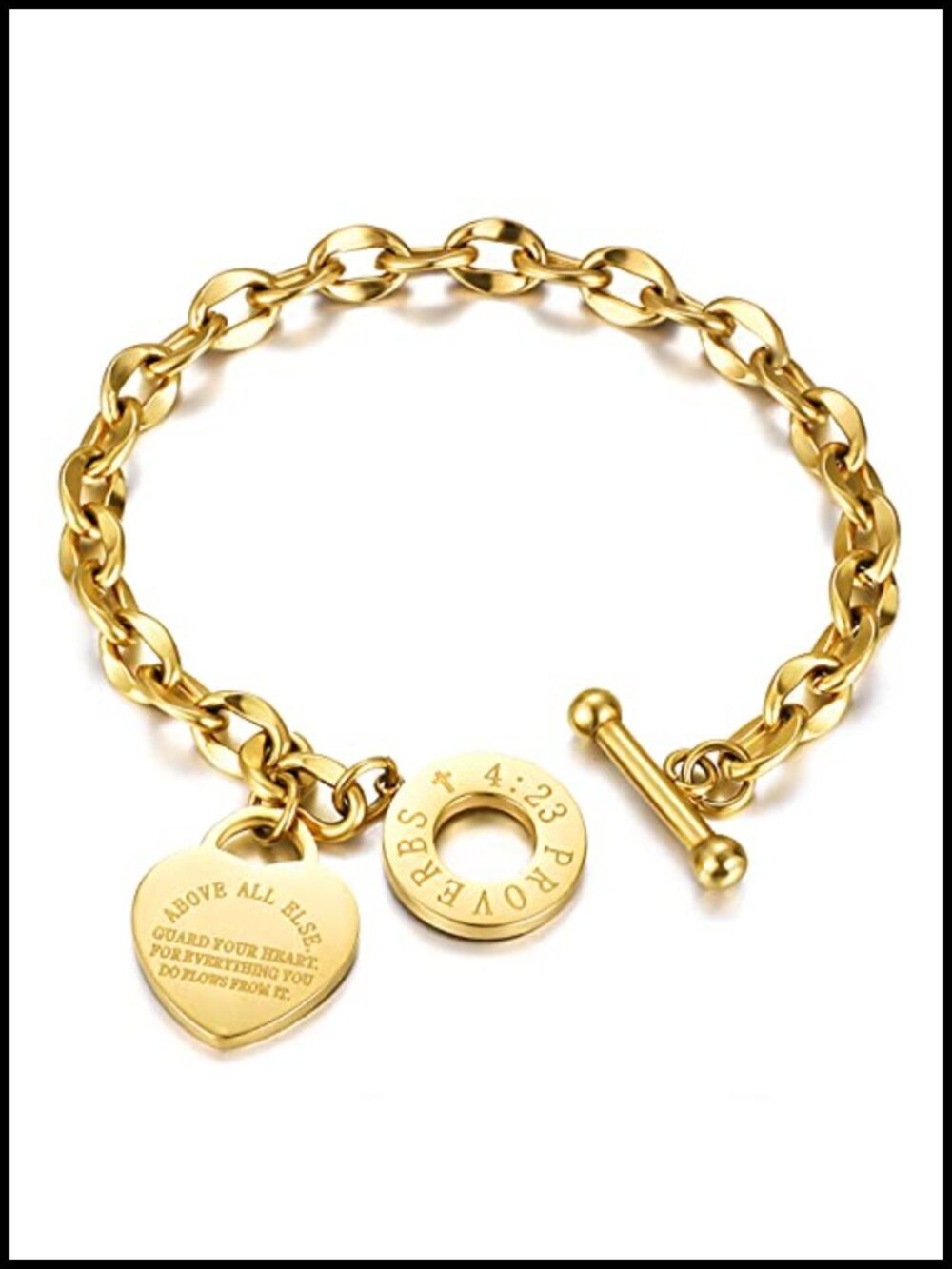 Stainless Steel Heart Charm Bracelet with Bible Verse Engraving
